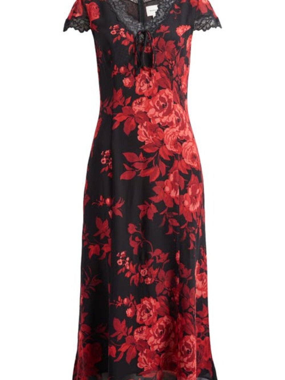 NWOT Reformation Tiffie Dress in Basilica Black Red Midi Lace Cap Sleeves Size 2 - Picture 5 of 5